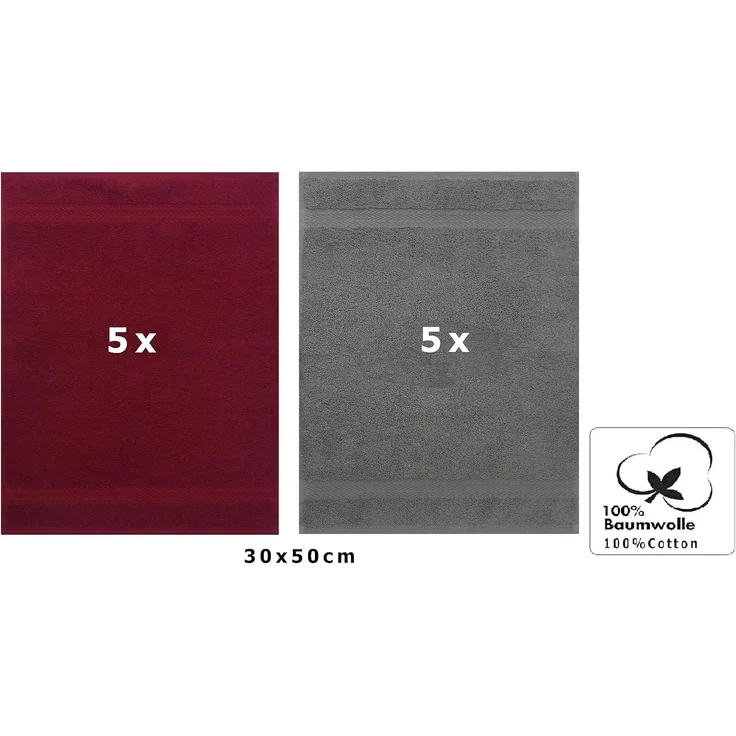 Betz Gästehandtücher 10 Stück Gästehandtuch Set Premium 30x50cm Farbe dunkelrot/anthrazit, 100% Baumwolle (Set, 10-St) – Bild 2