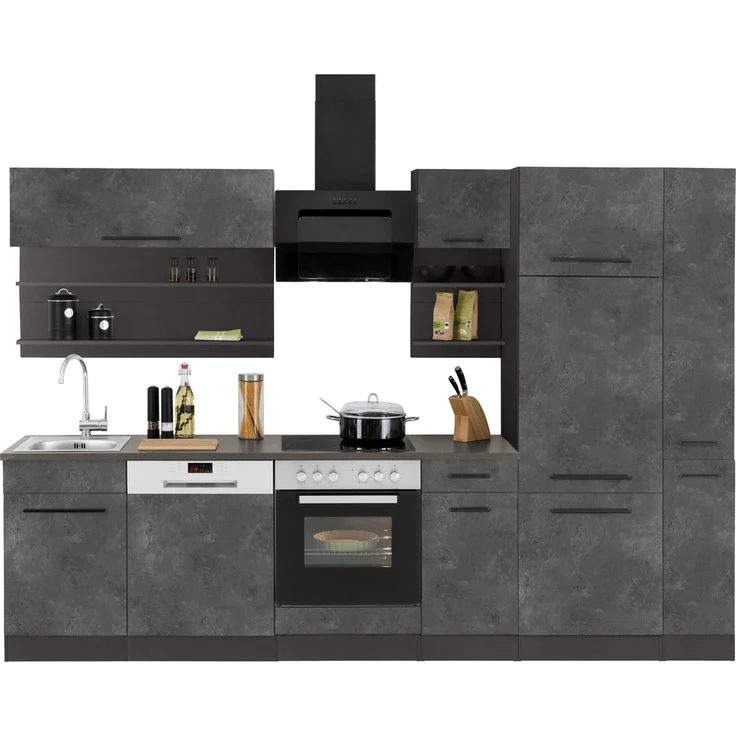 KOCHSTATION Küchenzeile KS-Tulsa, ohne E-Geräte, Breite 300 cm, schwarze Metallgriffe, MDF Fronten – Bild 3