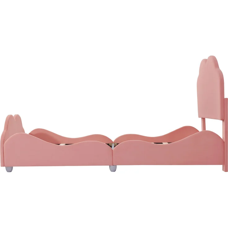 Polsterbett 90x200 cm Kinderbett aus Samt in Rosa mit Seitenschutz und wolkenförmigem Kopfteil – Bild 10