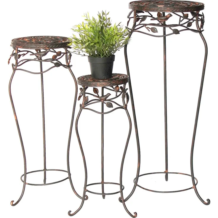 Blumenhocker Metall Schwarz Rund 3er Set 52 cm / 65 cm / 78 cm Blumenständer 18215 Blumensäule Antik Pflanzenständer Pflanzenhocker Vintage