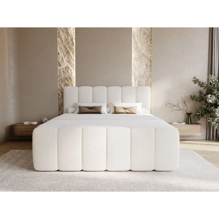 GRAINGOLD Cloud Boxspringbett 140x200, Bett mit Bettkasten, Bouclé-Stoff, mit Kopfteil, Beige – Bild 3