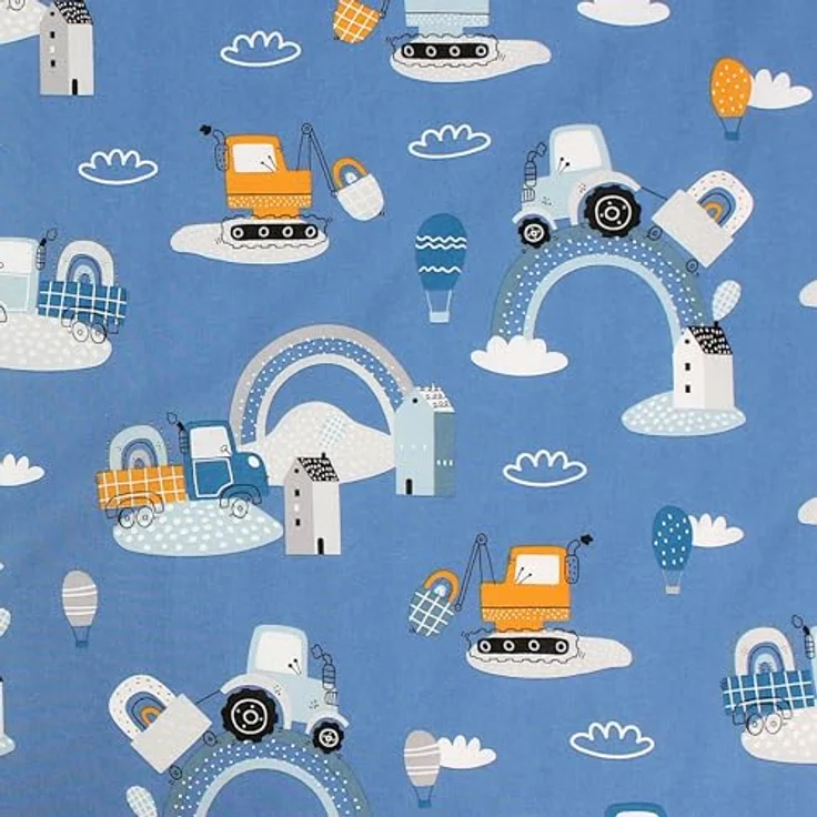 TupTam Baby Wickeltischauflage mit Baumwollbezug Gemustert, Farbe: Traktoren/Regenbögen/Blau, Größe: 70x70 cm – Bild 7