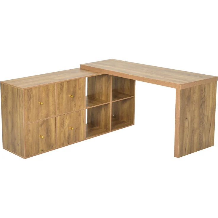 Drehbarer Schreibtisch aus MDF mit 8 Staufächern, 120x48x78 cm, Eichenoptik – Bild 6