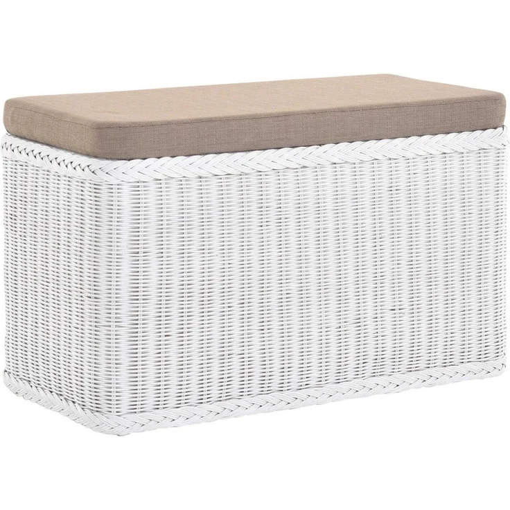 Krines Home Wäschetruhe Rechteckige Truhe Sitztruhe gepolstert mit Deckel Natur-Rattan (Wäschebox mit Inlett), Sitzbank mit Stauraum – Bild 1