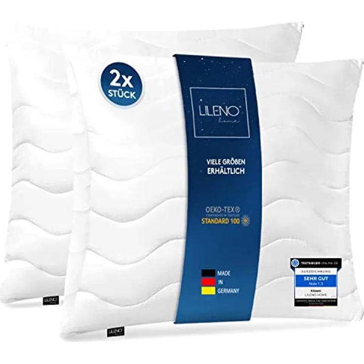 LILENO HOME Kopfkissen 80x80 cm [2er Set] MEDIUM mit 850g Kissen-Füllung - Waschbar bis 95° - Sofa-Kissen & Zierkissen für Couch/Bett – Bild 1