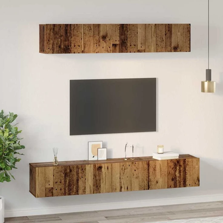 vidaXL TV-Schrankset Wandmontiert 5 pcs Altholz Holzwerkstoff 3393213 – Bild 3