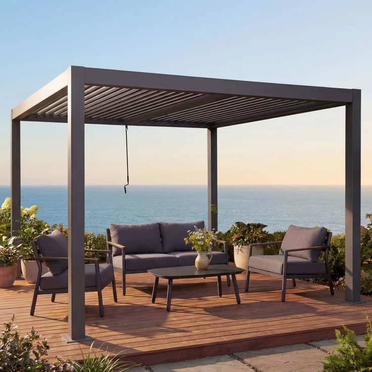 Mendler 'HWC-L46' Pergola, Regenrinne sturmfest, Aluminium anthrazit, 3x4 m – Bild 1