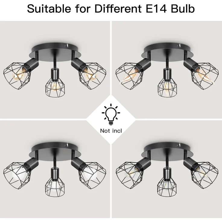 Dehobo Led Deckenstrahler Schwenkbar 350° - Deckenleuchte E14 3 Flammig Rund - Deckenlampe Spots Led Schwarz - Küchenlampe Wohnzimmerlampe Deckenspot Schlafzimmer – Bild 5