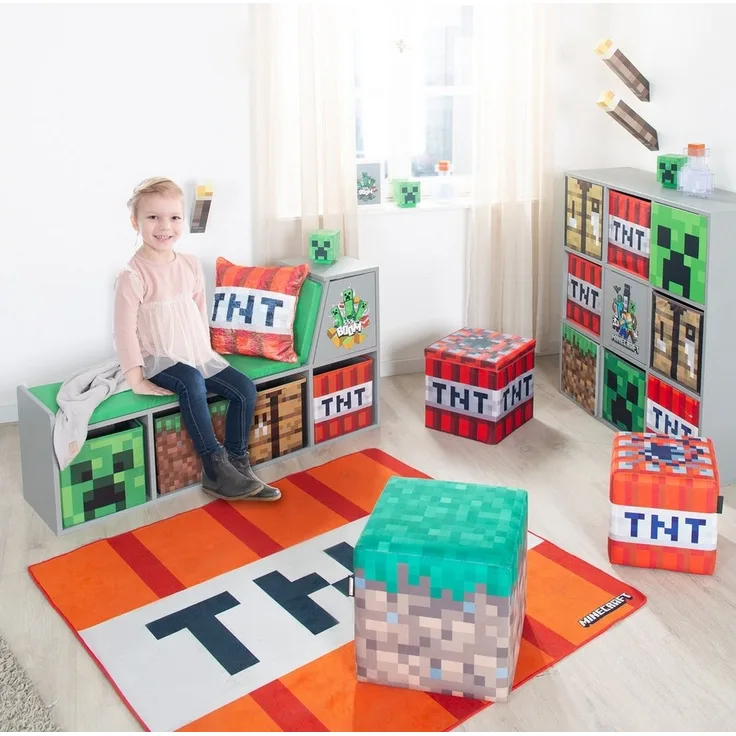 MINECRAFT - Sitzhocker, Pouf, Ottomane, Fußablage, im 2er Set, buntes Minecraft Design