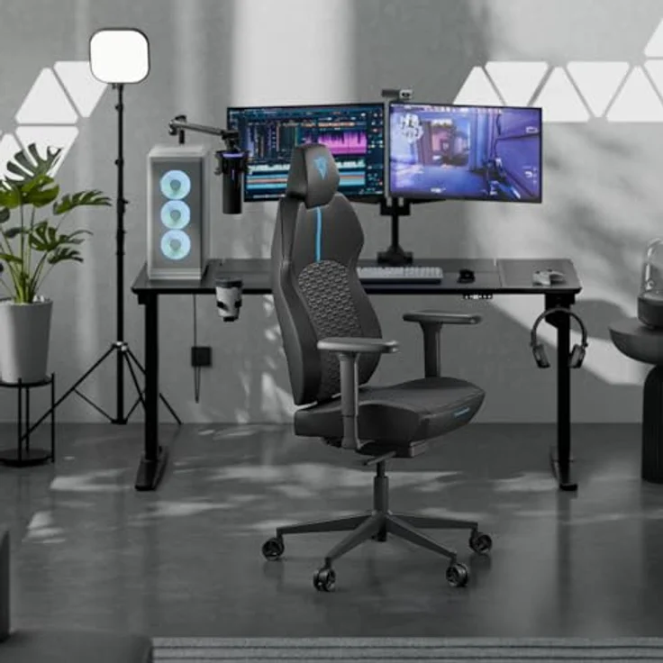 ThunderX3 SOLO 360, Ergonomischer Gaming-Stuhl mit 3D x 360 Armlehnen und Stoffpolsterung, Racer, blau – Bild 2