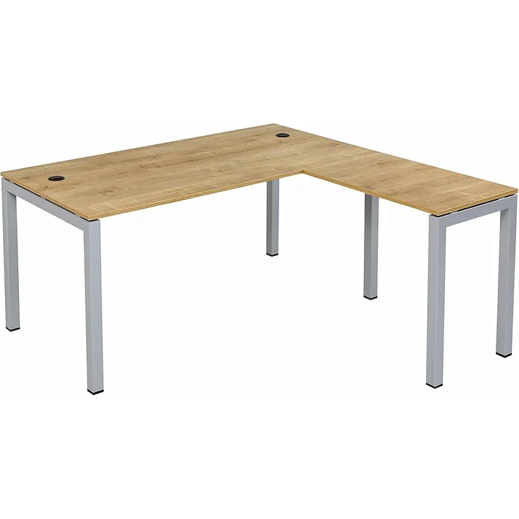 Schreibtisch Tetra, 160 cm, inkl. Anbau rechts o. links montierbar, Saphir Eiche Dekor/silber RAL 9006 inkl. Kabelkanal – Bild 5