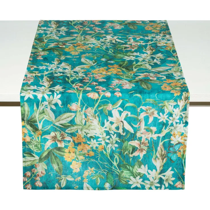 Tischläufer FIORI LB 150x50 cm blau Tischdecke Tischband