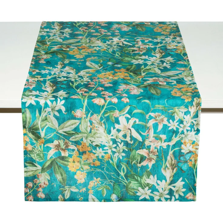 Tischläufer FIORI LB 150x50 cm blau Tischdecke Tischband