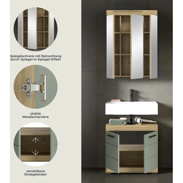 Xonox Scout Badkombination (B/H/T: 60x191x34 cm) in Salbei und Artisan Eiche Nachbildung – Bild 9