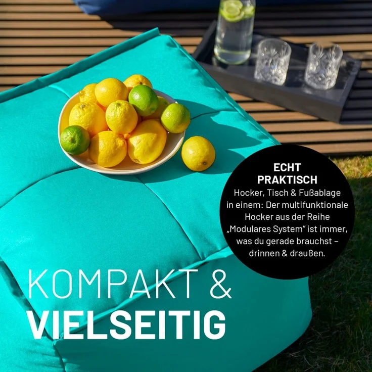 Lumaland Sitzsack-Sofa, Polyester, Pouf, Türkis, 40 x 54 x 54 cm – Bild 7