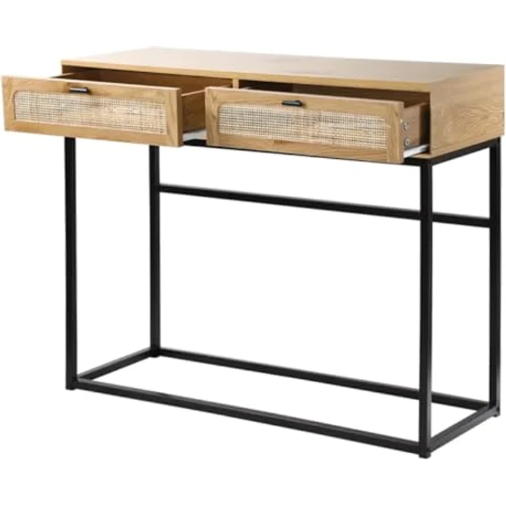 Casâme 'JAYA' Konsole aus Rattan mit 2 Schubladen L100cm - Eicheneffect - Helles Holz – Bild 9