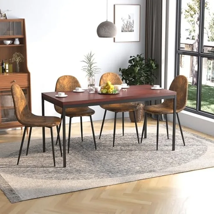 FurnitureR Esstisch 120x70 cm für 4 Personen | MDF in Dunkelbraun | Metallgestell | Moderner Küchentisch