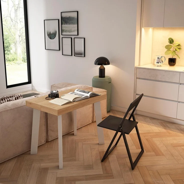 Skraut Home | Ausziehbarertisch | Multifunktionaler ausziehbarer | 220 | Für 10 Gäste | Hölzerne Beine | Moderner Stil | Eiche und weiß – Bild 4