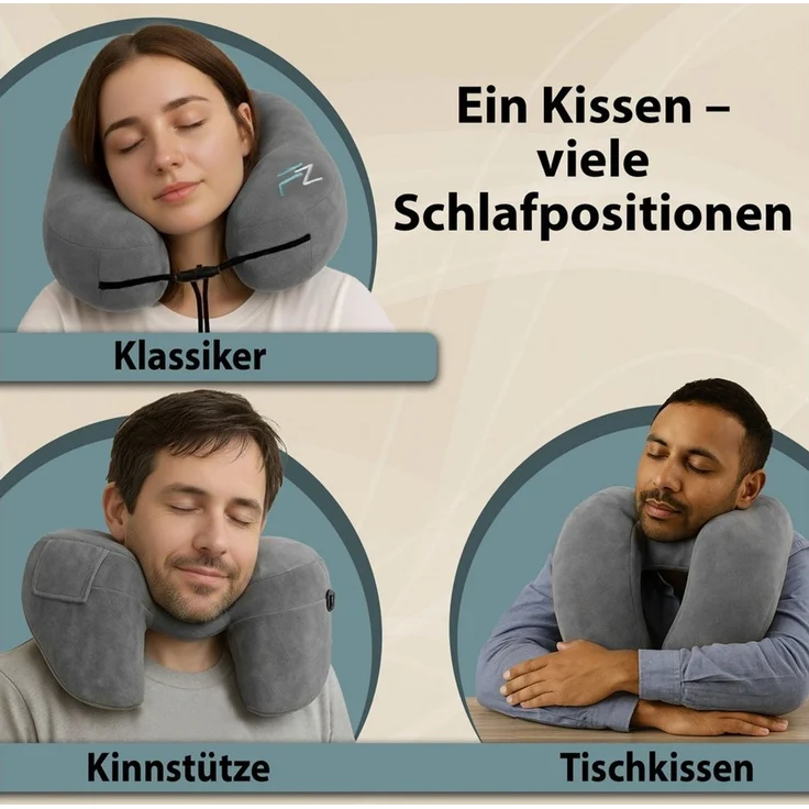 FLOWZOOM Nackenhörnchen AIR Nackenkissen aufblasbar – Reisekissen Flugzeug & Auto, Nackenhörnchen für Erwachsene - Reisekissen aufblasbar – Bild 4