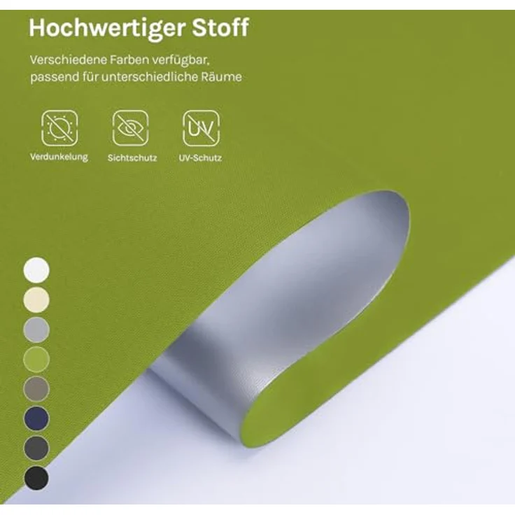 WOLTU Verdunkelungsrollo ohne Bohren, Thermo Verdunkelungsrollo mit Kette, Sichtschutz, für Türen und Fenster, Grün，B90 x H150 cm – Bild 3