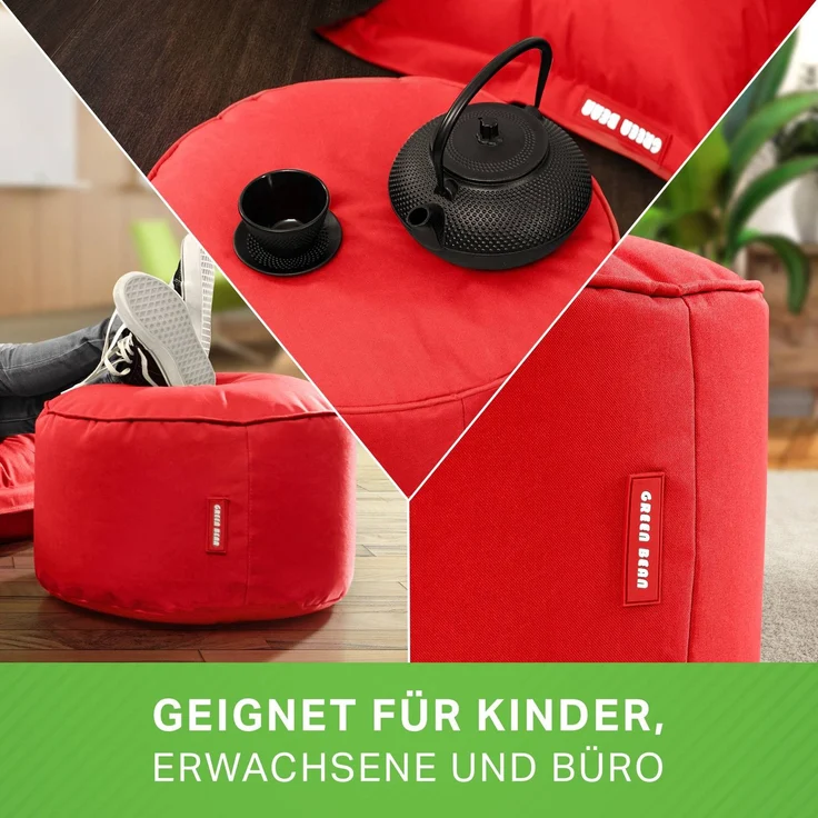 Green Bean® Sitzsack-Hocker 45x25cm mit EPS-Perlen Füllung - Sitz-Pouf für Sitzsäcke - Sitzhocker für Kinder und Erwachsene - Rot – Bild 2