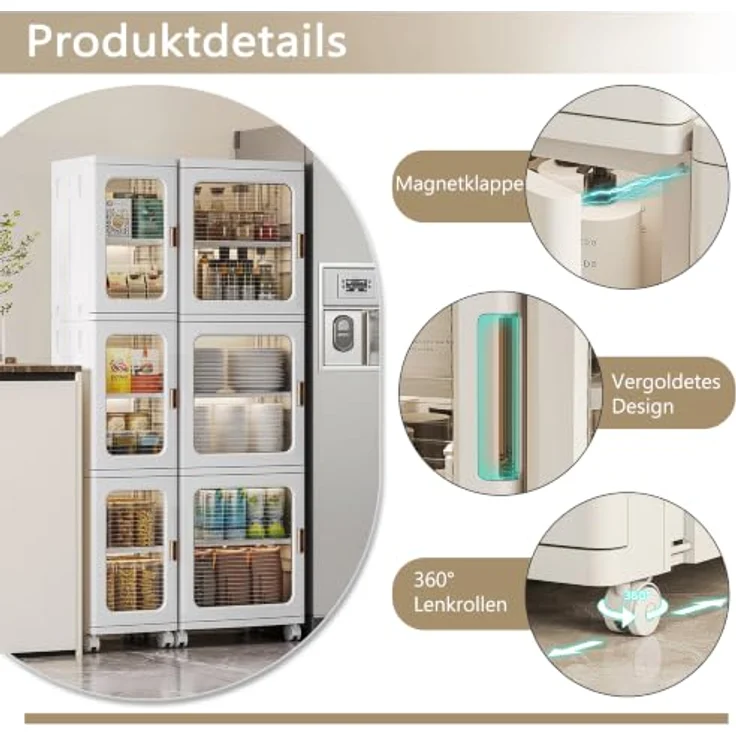 VECELO Schmaler Badezimmerschrank 24 cm, Kunststoff Aufbewahrungsschrank mit transparenter Tür, Rollen und verstellbaren Einlegeböden, platzsparender Organizer für Bad, Küche, 24 x 28 x 166 cm – Bild 6