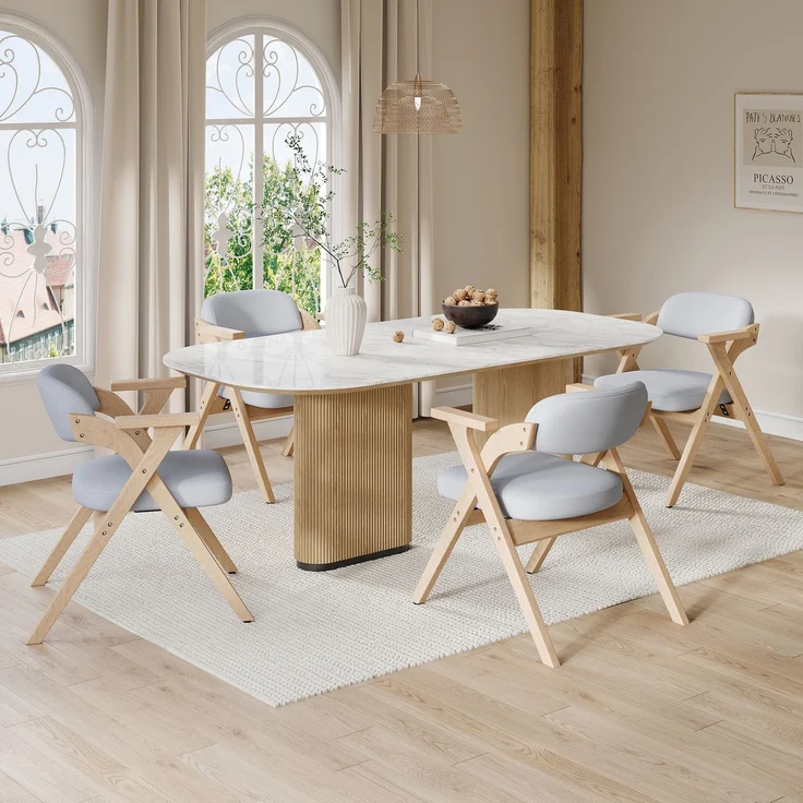 2 klappbare Esszimmerstühle, Esszimmerstühle aus Massivholz, bequem und atmungsaktiv, faltbar und verstaubar, geeignet für Esszimmer, Wohnzimmer, Café, moderner Stil, Leinen, grau--Herde--64.5x66.5x76cm--YOUDENOVA – Bild 6