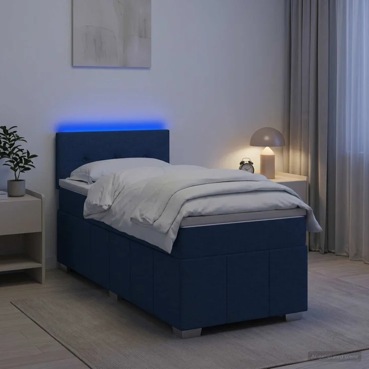 vidaXL Boxspringbett mit Matratze mit Kopfteil Blau 100 x 200 cm Stoff 3452613 – Bild 4