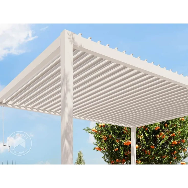 PRIMEYARD Pergola 3x4 m Aluminium-Pfosten mit Lamellendach aus Stahl weiße Terrassenüberdachung – Bild 6