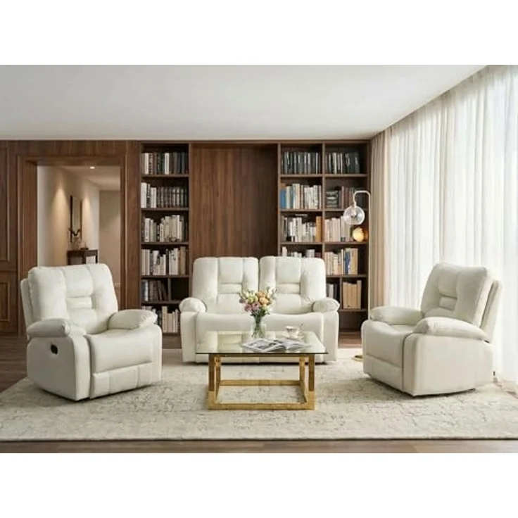 Sofa Set manuell verstellbar 4-Sitzer BERGEN Kunstleder Weiß – Bild 2