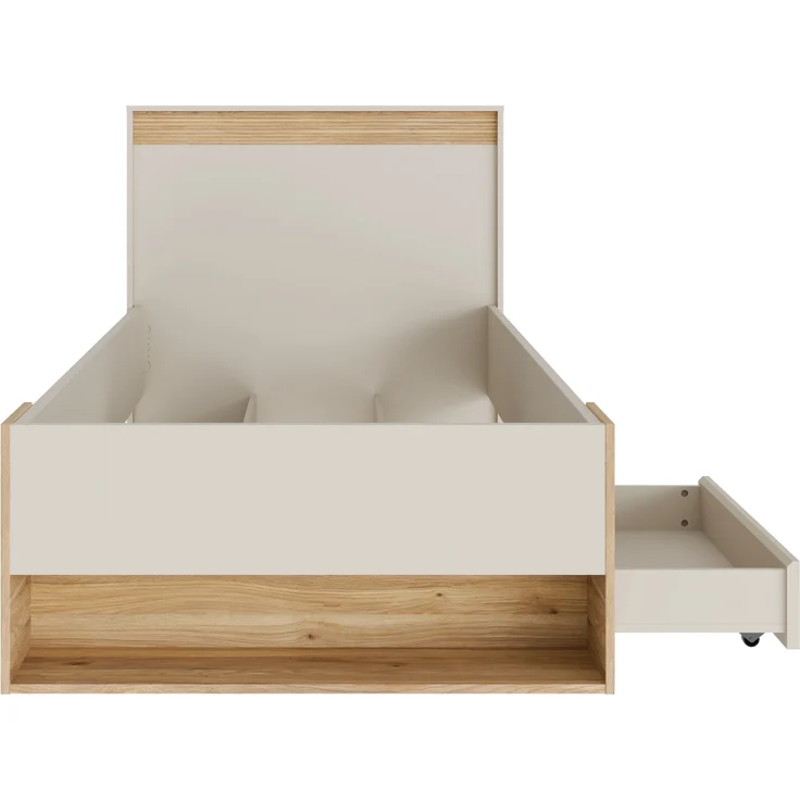 Stauraumbett >WEXLIN< in Sand / Mauvella Eiche Dekor - 100x96,3x210,8cm (BxHxT) – Bild 5