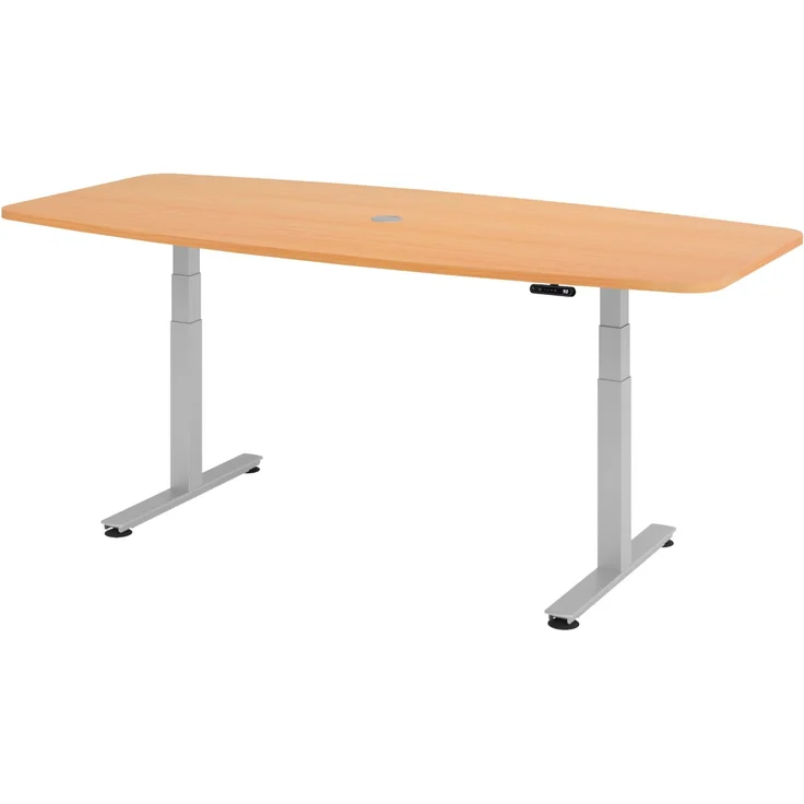 bümö Konferenztisch elektrisch höhenverstellbar 220x103 in Buche, Gestell: Silber - elektrischer Besprechungstisch oval mit Memoryfunktion höhenverstellbarer Meetingtisch, XDSM22-6-S – Bild 1