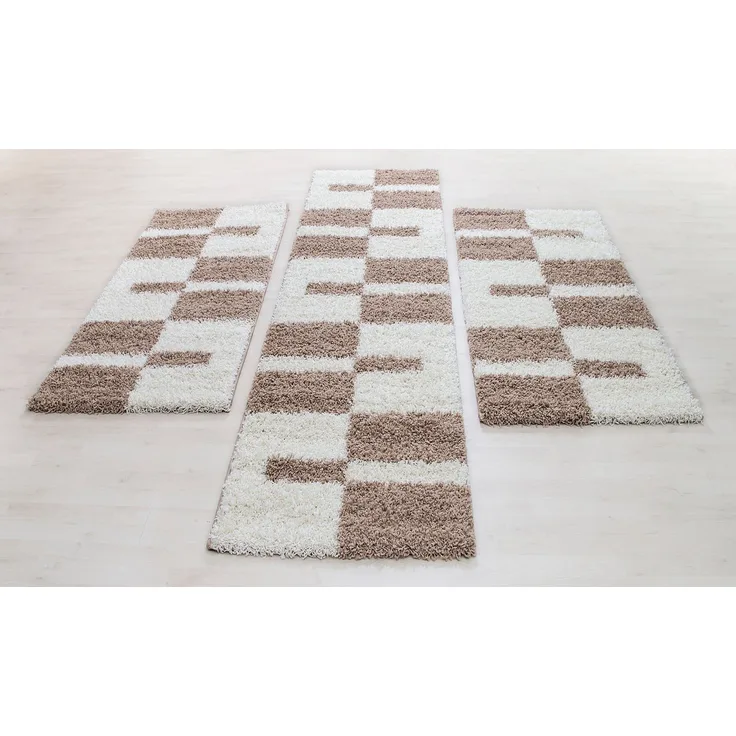 Carpettex Hochflor-Bettumrandung Unicolor - Einfarbig, Höhe 30 mm, (Bett-Set, 3-tlg, Bettvorlage), Schlafzimmer Teppich Bettumrandung Läufer Set 3 teilig