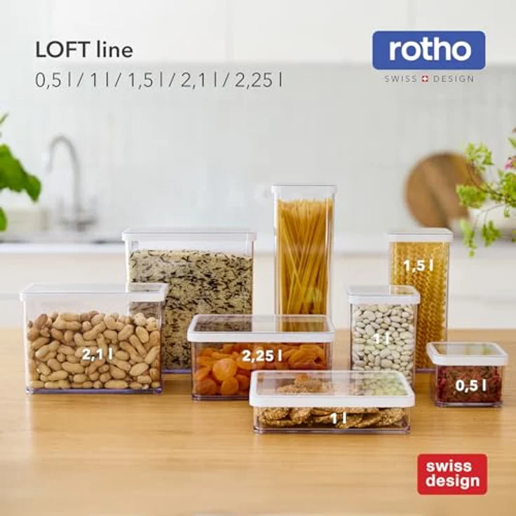 Rotho LOFT 12er-set Vorratsdosen mit Deckel, stapelbar, aromadicht, spülmaschinenfest, 40×20×21,4 cm, – Bild 7