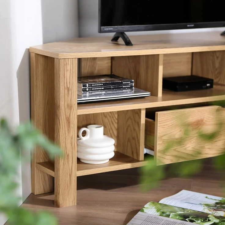 Casâme Eck-TV-Möbel 1 Schublade Eiche Dekor - L120 cm - Helles Holz – Bild 7
