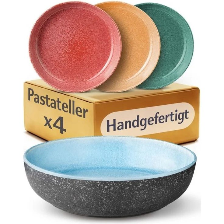 Cosumy Pastateller Steingut Geschirr Set 4 Personen – Handgefertigtes Tafelservice, (4 St), Handglasiert- Mikrowellenfest - Spülmaschinenfest – Design Geschirr – Bild 4