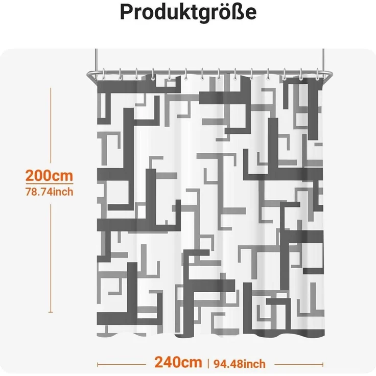 Duschvorhang 240x200 cm Block Antischimmel Textil wasserabweisend waschbar – Bild 6