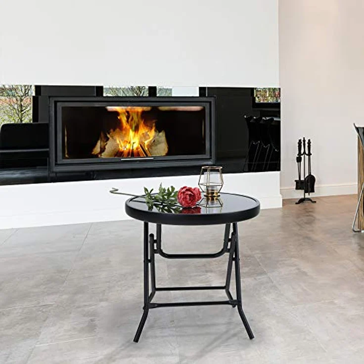 PHI VILLA Klappbar Runder Beistelltisch Glas aus Metall Gartentisch Kaffeetisch Klein Balkontisch wetterfest pflegeleicht für Balkon Garten Terrasse Wohnzimmer – Bild 9