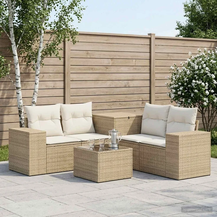 vidaXL Sofa Set 6 stk. Beige und Cremeweiß Polyrattan und Stahl 3447576 – Bild 1