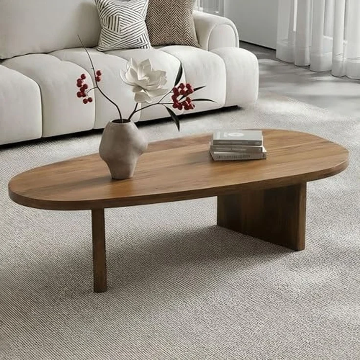 FINEBUY Couchtisch FB116572 Sofatisch Massivholz oval 120cm Beistelltisch Wohnzimmertisch (Schlichte Eleganz trifft auf klare Form), Handgefertigt aus massivem Echtholz – Bild 2