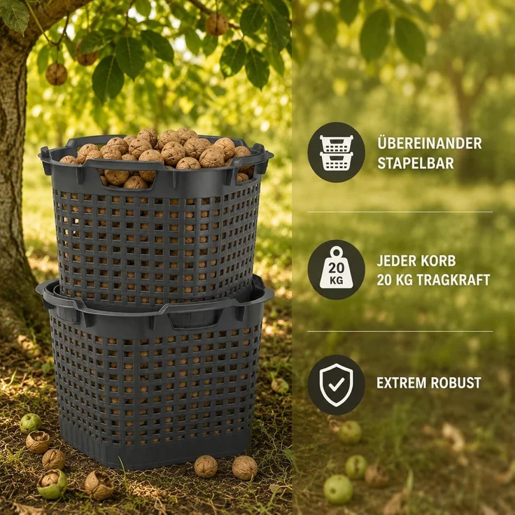 Erntekörbe Gartenkorb 25L Lebensmittelecht Obstkorb 40x30cm ineinander & übereinander stapelbar | Made in Germany als Obstkorb, Laubkorb und vielseitiger Erntekorb – Bild 4