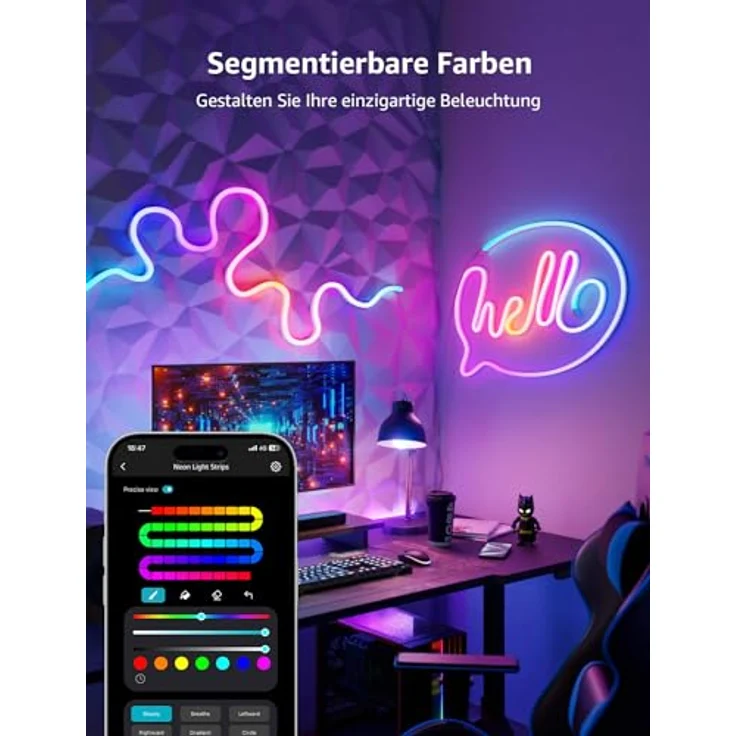 Lepro Neon LED Strip 3m, Neon LED Streifen mit App Steuerung, Musik Sync & Sprachsteuerung, funktioniert mit Alexa & Google Assistant, Flexibles RGB Lichtband für Wohnzimmer, Gaming, Party&Wanddeko – Bild 8