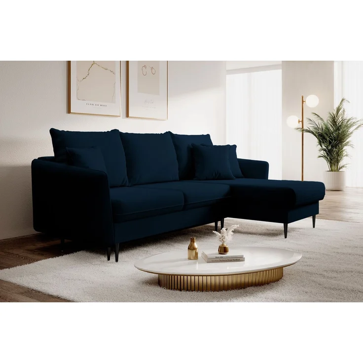 Selsey 'Volio' Ecksofa mit Schlaffunktion, Samt wasserabweisend, Schwarze Beine, Dunkelblau – Bild 3