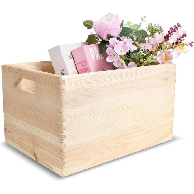 Creative Deco Holzkiste Obstkiste Korb 40x30x24cm (1cm) mit Griffen ohne Deckel, Hölzernen Kasten Holzbox Kiste