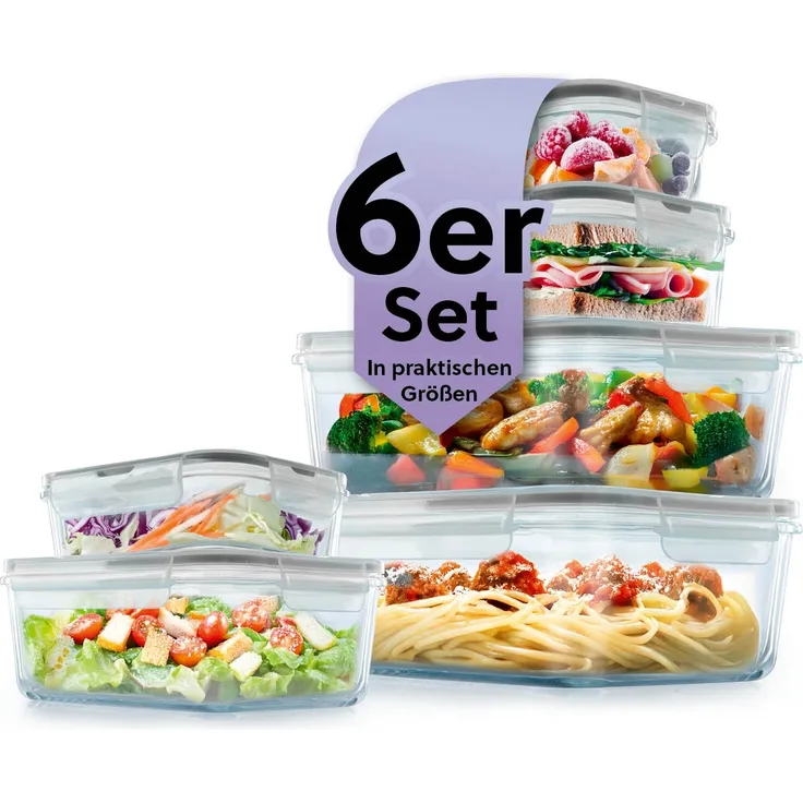 GOURMETmaxx Frischhaltedose, Glas, (12-tlg), lang-anhaltendes Aroma perfekt für gekochte Speisen, Snacks etc.