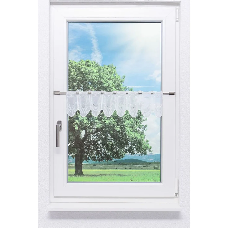 Lysel Scheibengardine Blümchenpaar (Bx H) 74,9cm * 15cm weiß/reinweiß – Bild 1