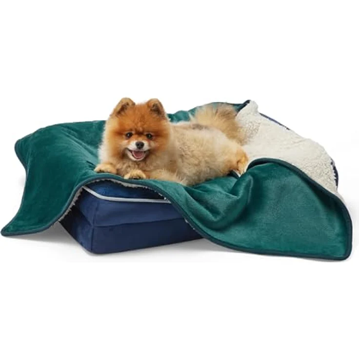 Lesure wasserdichte Hundedecke kleine Hunde - 80x60 cm Outdoor Hundedecke waschbar, Hundedecke Sofaschutz aus Sherpa Fleece, Katzendecke flauschig und weich, Dunkelgrün – Bild 2