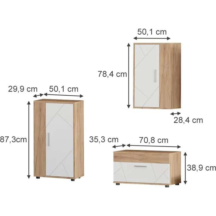 Wohnwand Berno Goldkraft Eiche/Weiß 3-teiliges Set Vicco – Bild 3