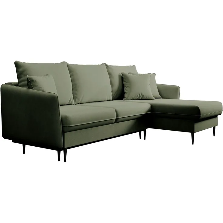 Selsey 'Volio ' Ecksofa mit Schlaffunktion, Samt wasserabweisend, Universal, Füße Schwarz, Salbeigrün