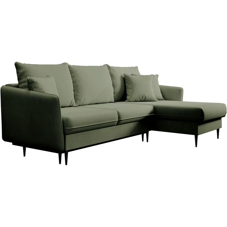 Selsey 'Volio ' Ecksofa mit Schlaffunktion, Samt wasserabweisend, Universal, Füße Schwarz, Salbeigrün – Bild 1